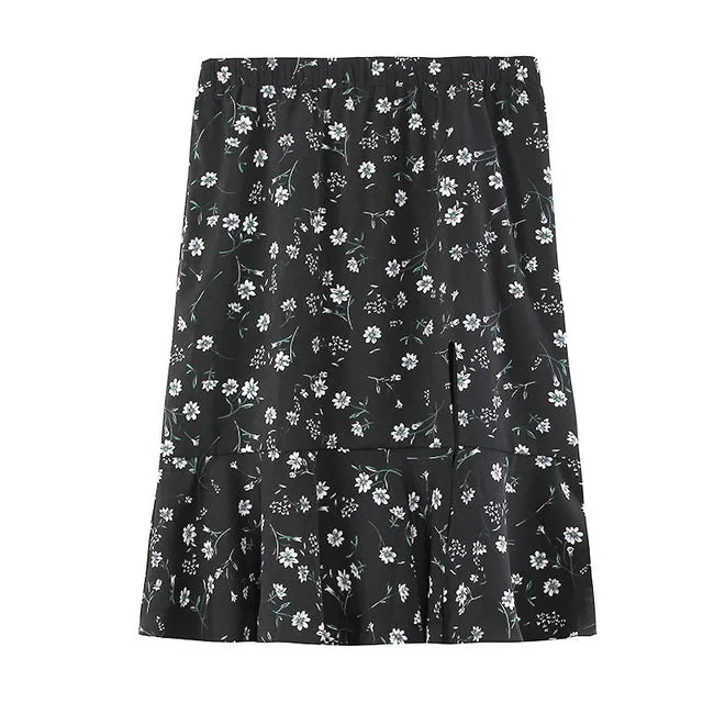 Black Flowers Printed Skirt