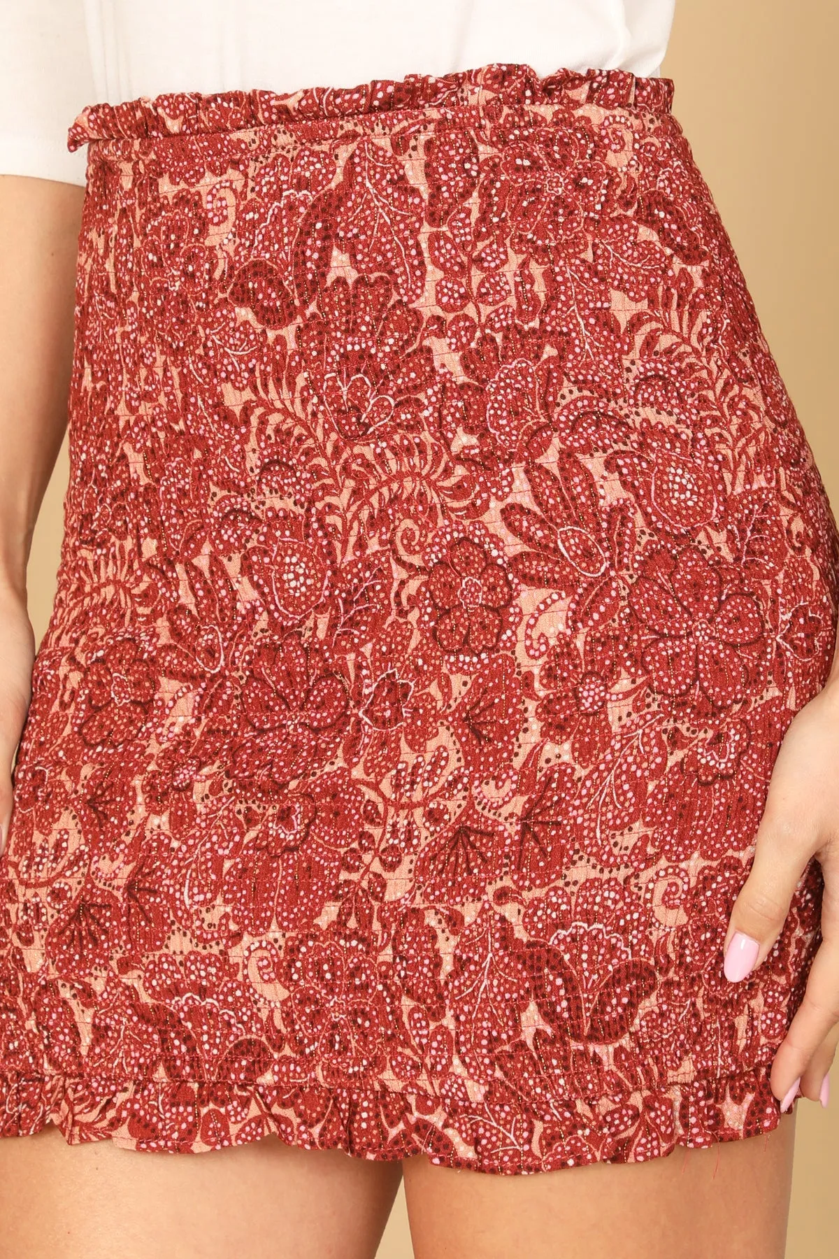 BRICK SALMON FLORAL SHIRRED SKIRT 2-2-1