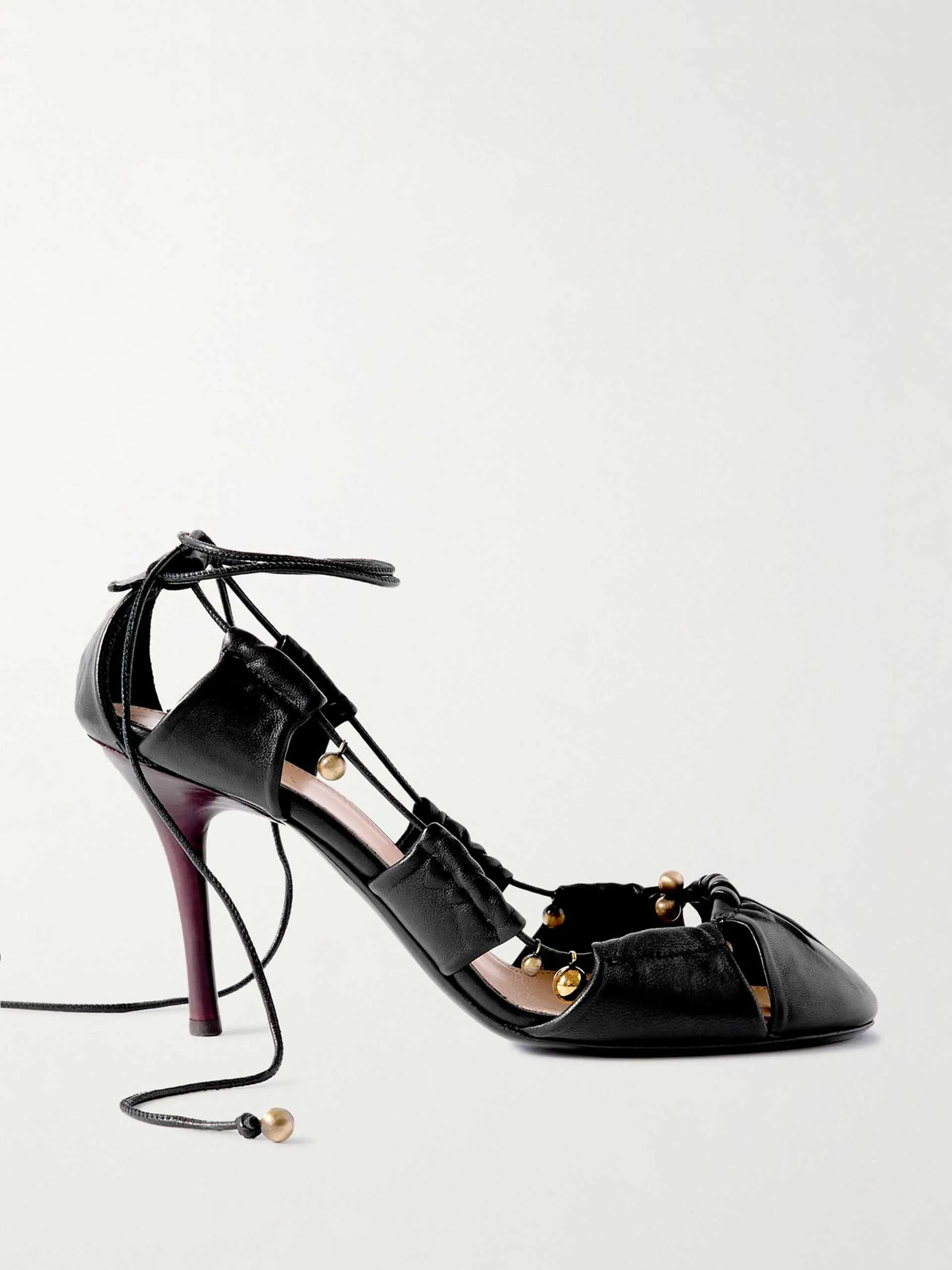 Embellished cutout leather pumps