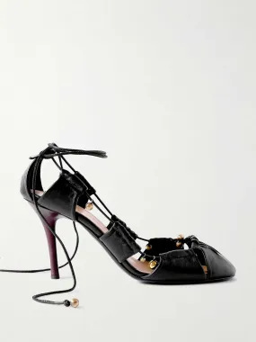 Embellished cutout leather pumps