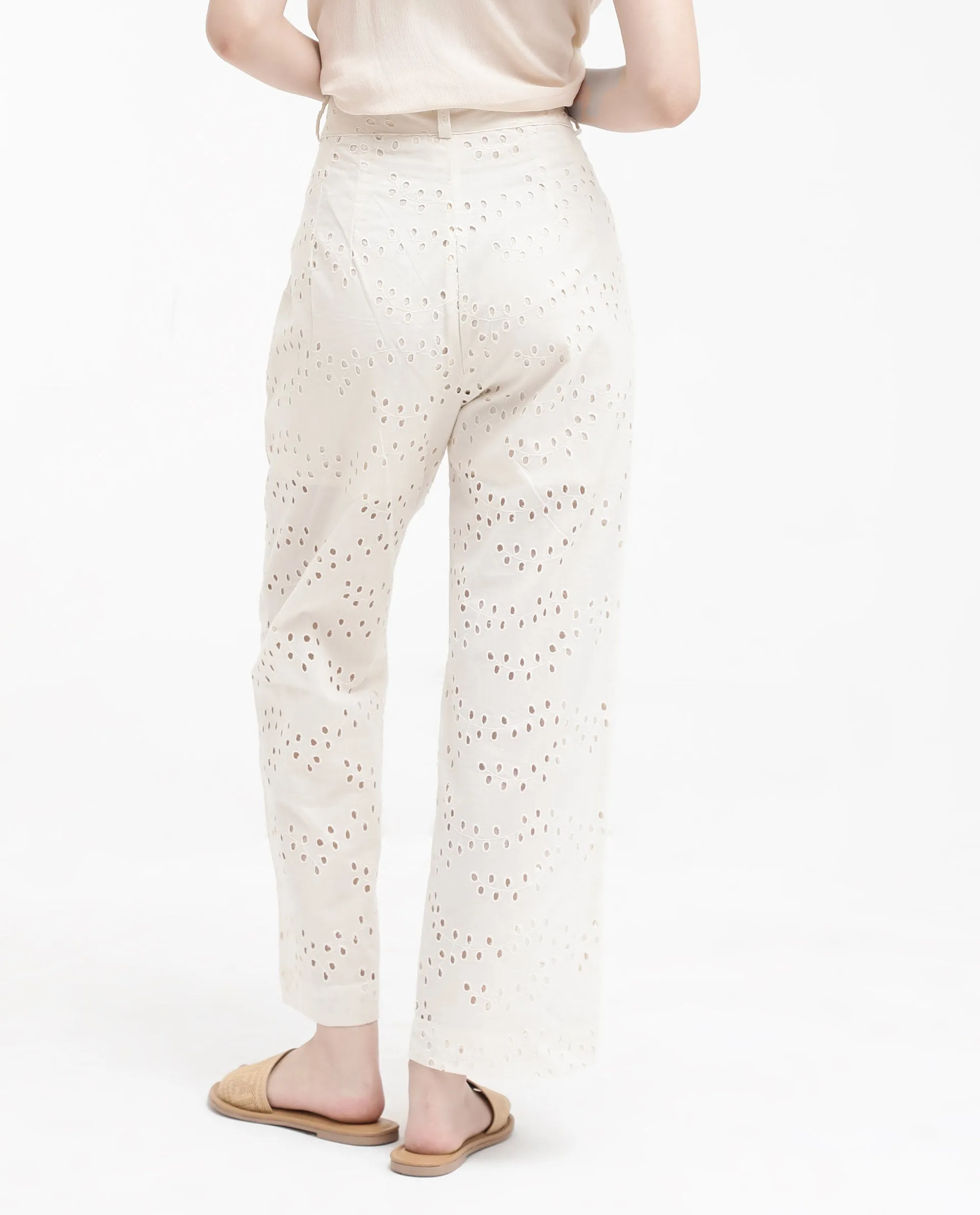 Rareism Women Montana-B Light Off-White Cotton Trouser