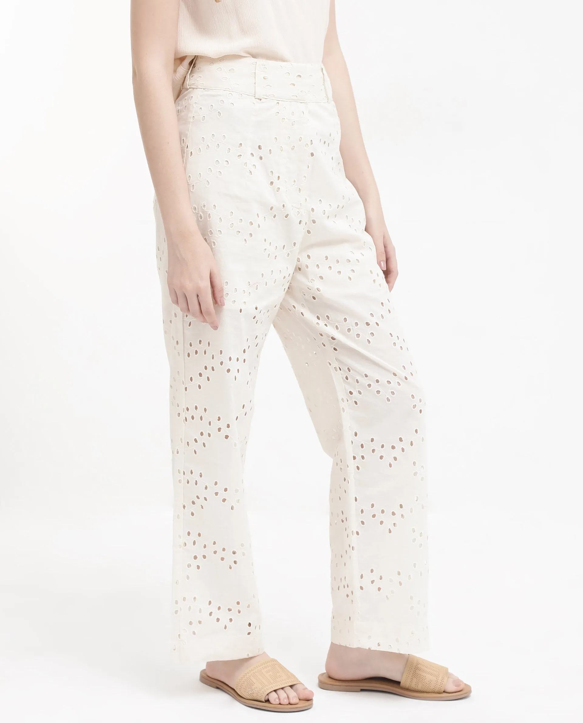 Rareism Women Montana-B Light Off-White Cotton Trouser