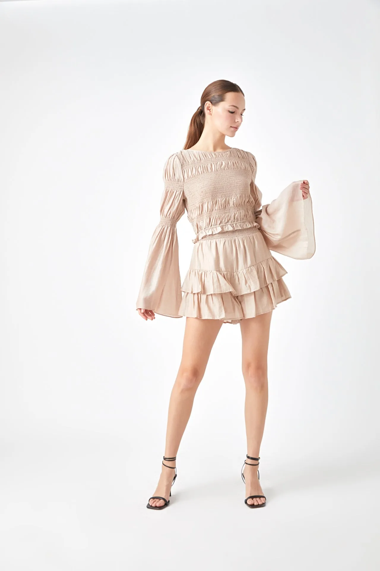 Smocked Waist Skort with Ruffle