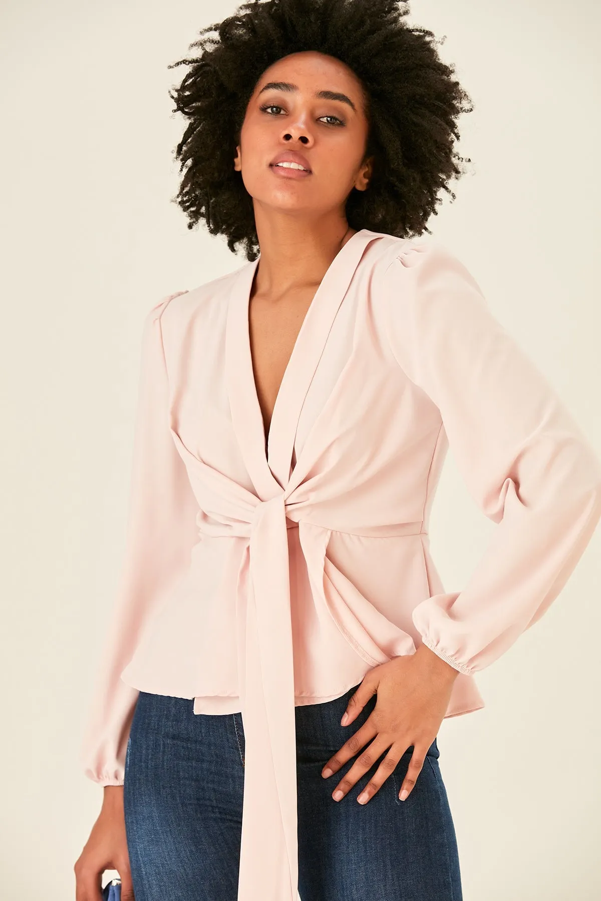Versatile Knot Long Sleeve Top in Blush