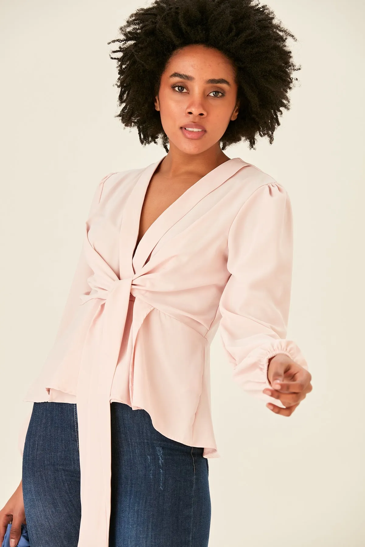 Versatile Knot Long Sleeve Top in Blush