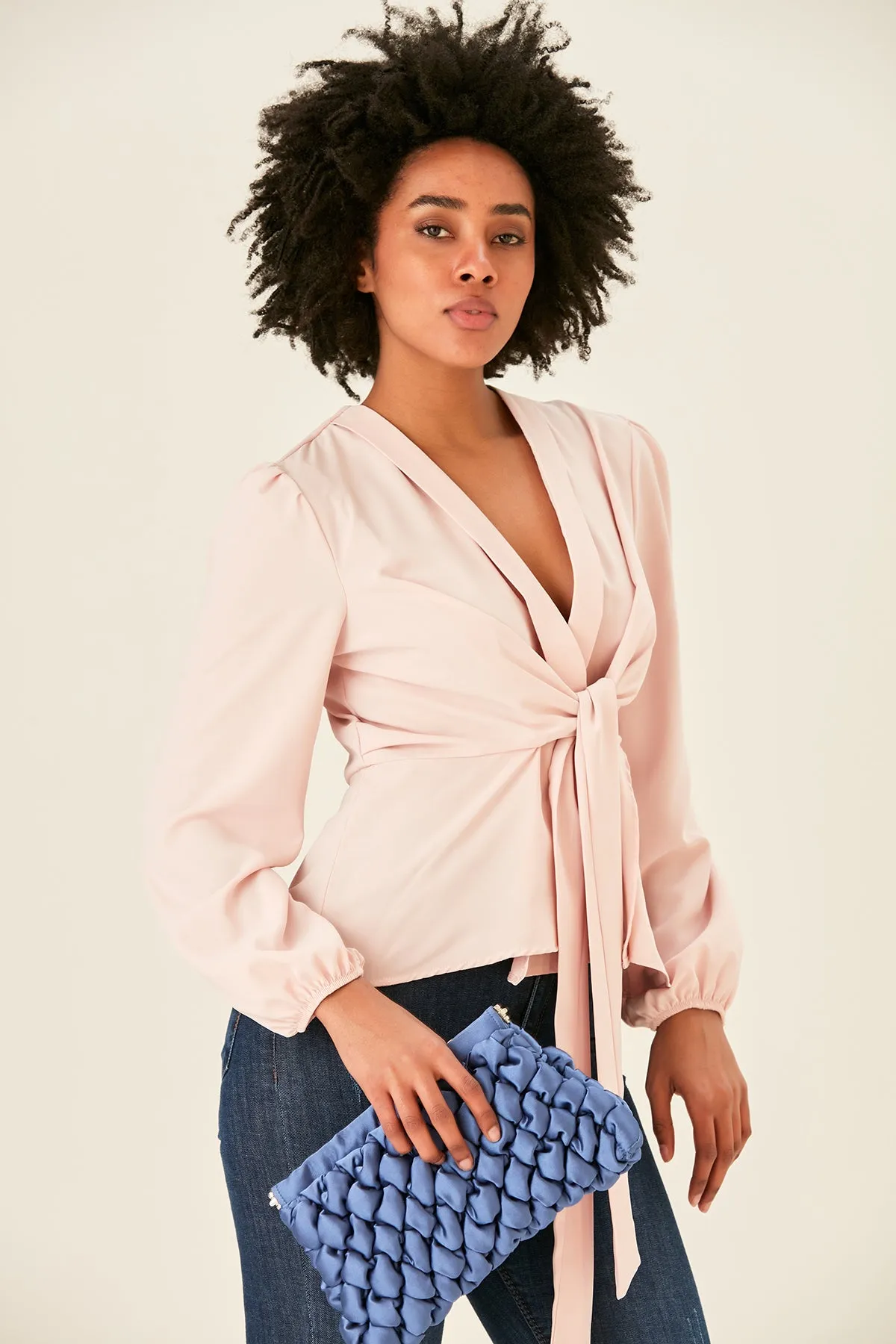 Versatile Knot Long Sleeve Top in Blush