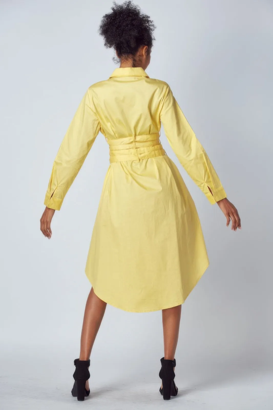 Yellow Tied Up Shirt Dress