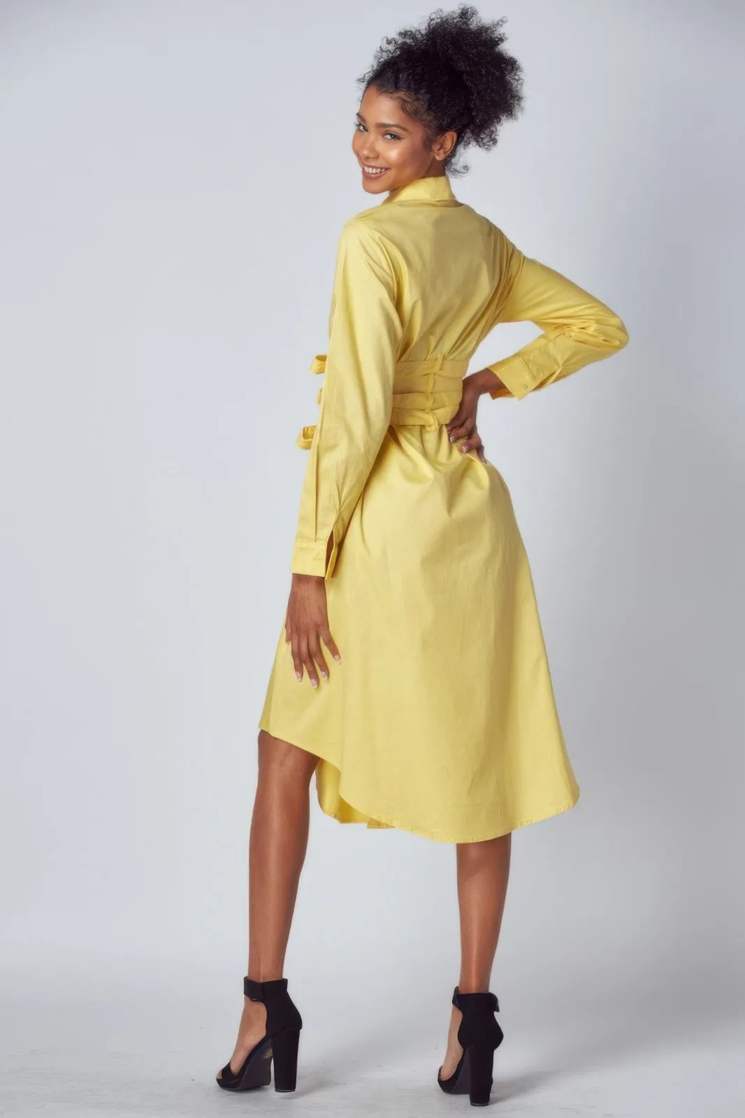 Yellow Tied Up Shirt Dress