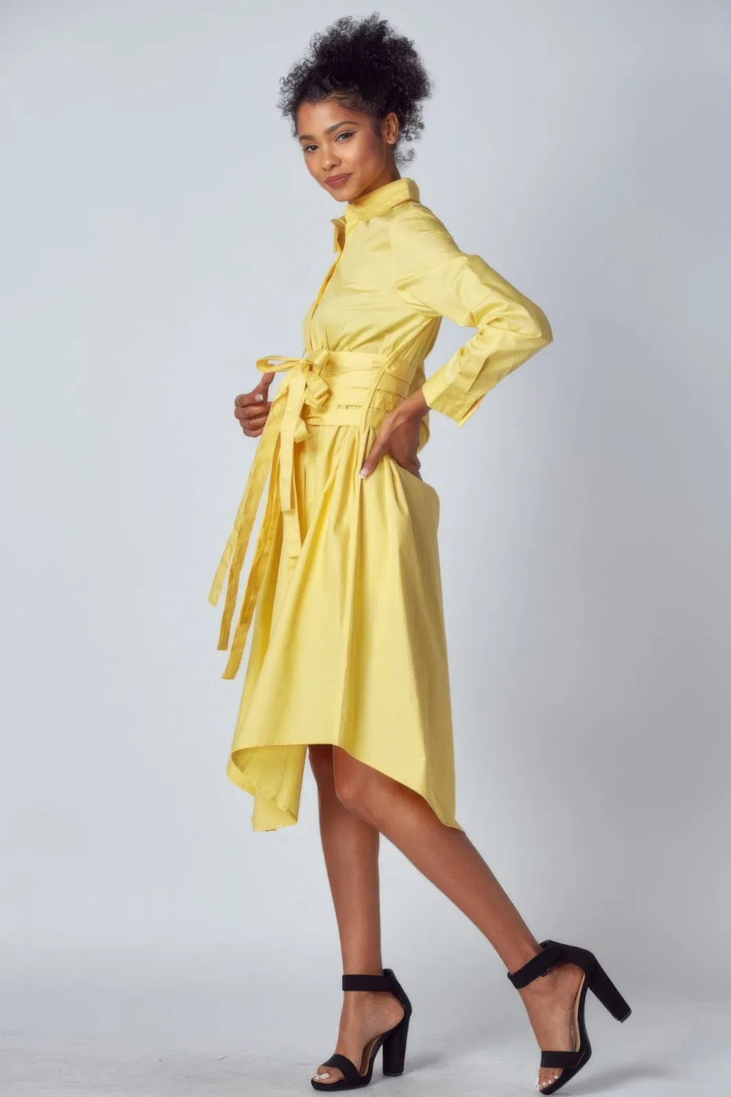 Yellow Tied Up Shirt Dress
